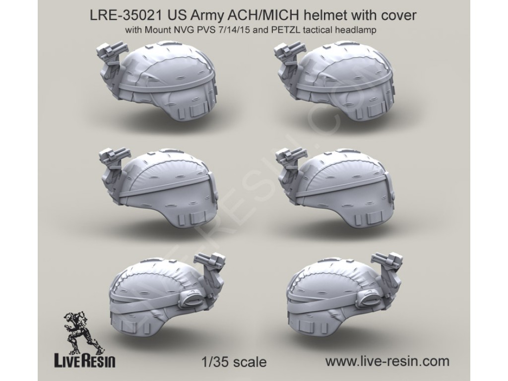 LRE35021 US Army ACH/MICH helmet with cover with Mount NVG PVS 7/14/15 and PETZL tactical headlamp