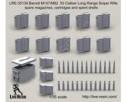 LRE35139 Barrett M82A1/107A1 .50 Caliber (LRSR) spare magazines, cartridges and spent shells