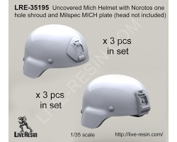 LRE35195 Uncovered Mich Helmet with Norotos one hole shroud and Milspec MICH plate
